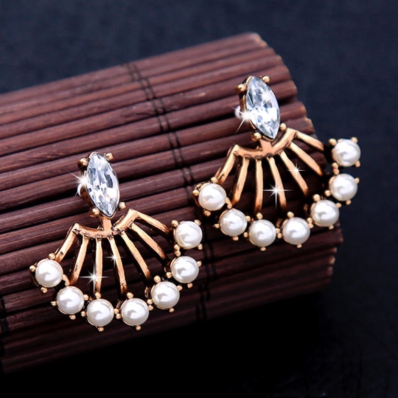 Any 2/$20! Gold Crystal Studs w/Pearl Jacket Earrings - Picture 3 of 10